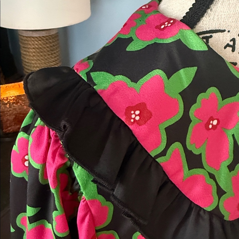 Asos Twisted Wunder Pink & Black Floral Print Bib Collar Long Sleeve Dress - Picture 4 of 15